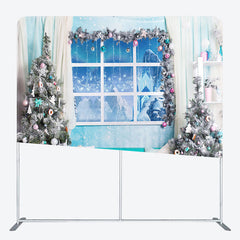 Lofaris Blue White Snowy Christmas Tension Fabric Backdrop