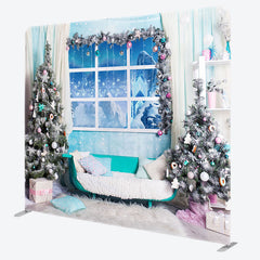 Lofaris Blue White Snowy Christmas Tension Fabric Backdrop