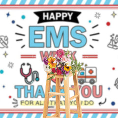 Lofaris Blue White Stripe Happy EMS Week Thank You Backdrop