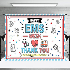 Lofaris Blue White Stripe Happy EMS Week Thank You Backdrop