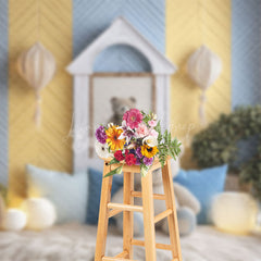 Lofaris Blue Yellow Modern Room Bear Cake Smash Backdrop