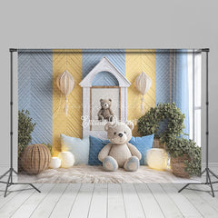 Lofaris Blue Yellow Modern Room Bear Cake Smash Backdrop