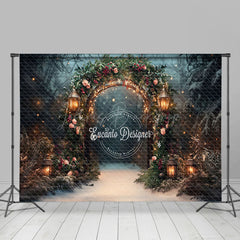 Lofaris Blurry Dark Night Floral Lighted Christmas Backdrop