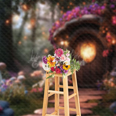 Lofaris Blurry Fairy Tale Forest Wooden House Photo Backdrop