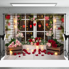 Lofaris Blurry Floral Heart Window Valentines Day Backdrop