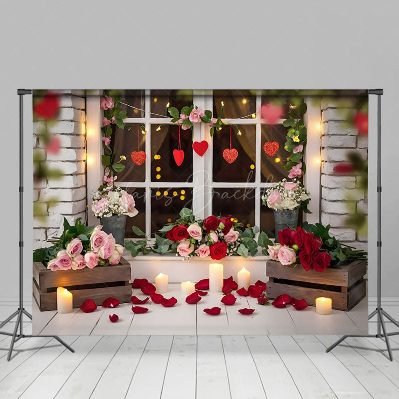 Lofaris Blurry Floral Heart Window Valentines Day Backdrop