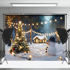 Lofaris Blurry Light Strip Snowman Trees Christmas Backdrop