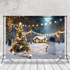 Lofaris Blurry Light Strip Snowman Trees Christmas Backdrop