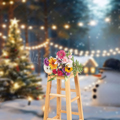 Lofaris Blurry Light Strip Snowman Trees Christmas Backdrop