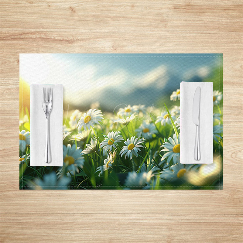 Lofaris Blurry Natural Sunrise Daisy Field Set Of 4 Placemats