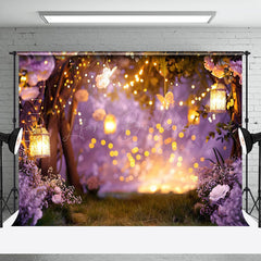 Lofaris Blurry Night Forest Light Purple Floral Backdrop