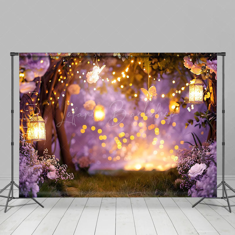 Lofaris Blurry Night Forest Light Purple Floral Backdrop