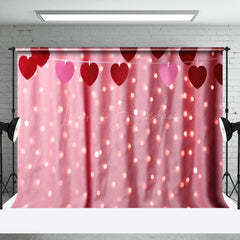 Lofaris Blurry Pink Curtain Heart Valentines Day Backdrop