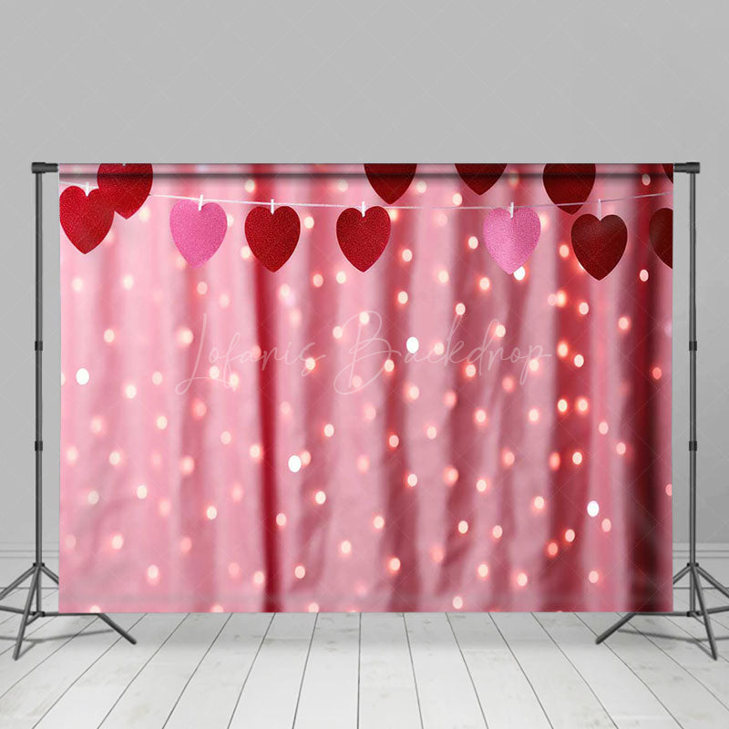 Lofaris Blurry Pink Curtain Heart Valentines Day Backdrop