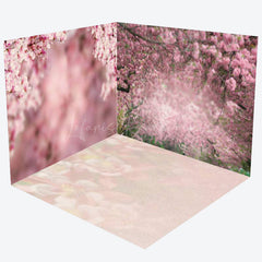 Lofaris Blurry Pink Landscape Tree Spring Room Set Backdrop