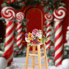 Lofaris Blurry Red White Candy Cane Christmas Vibe Backdrop