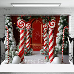 Lofaris Blurry Red White Candy Cane Christmas Vibe Backdrop