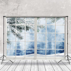 Lofaris Blurry Snowy Pine Branches Window Scene Backdrop