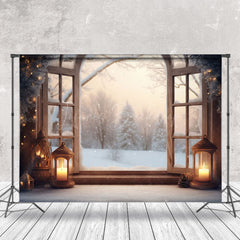 Lofaris Blurry Snowy Scene Candlelight Christmas Backdrop