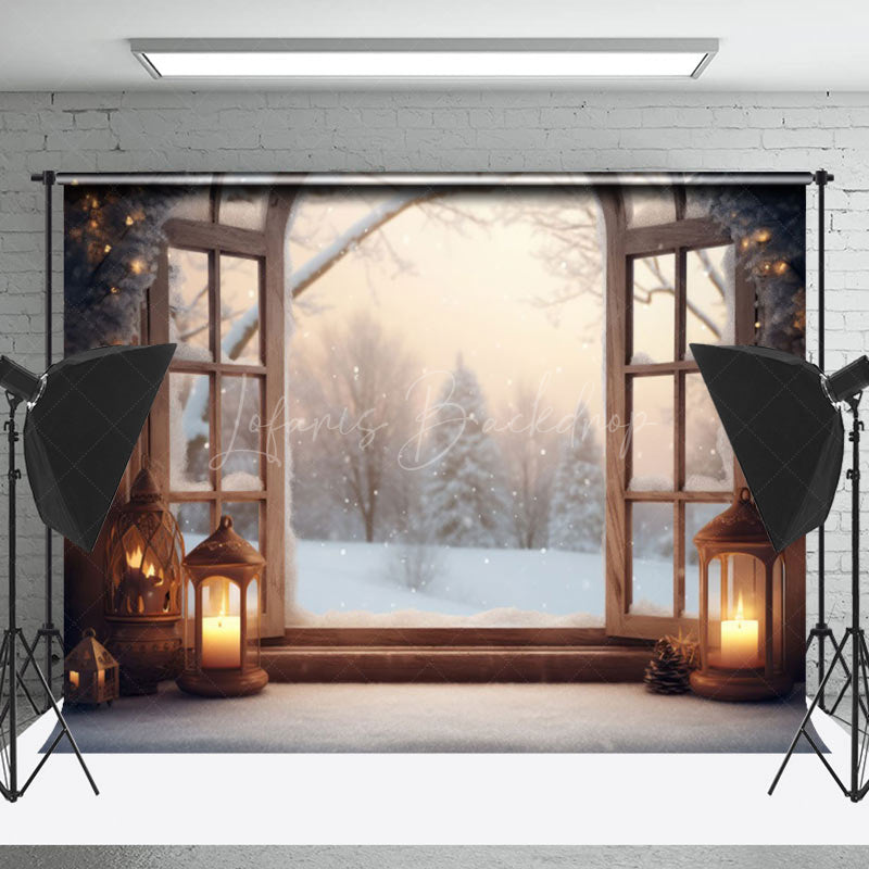 Lofaris Blurry Snowy Scene Candlelight Christmas Backdrop