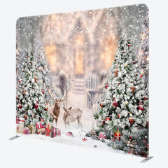 Lofaris Blurry Snowy Wild Elk Christmas Pillow Case Backdrop