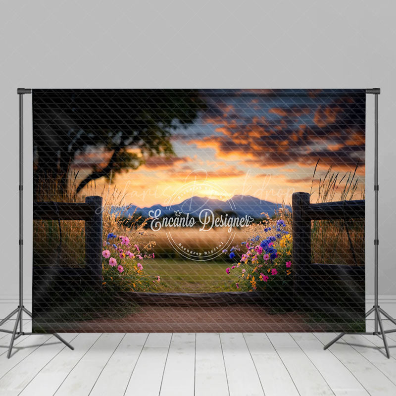 Lofaris Blurry Sunset Sky Floral Trees Natural Scene Backdrop