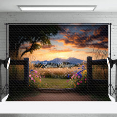 Lofaris Blurry Sunset Sky Floral Trees Natural Scene Backdrop