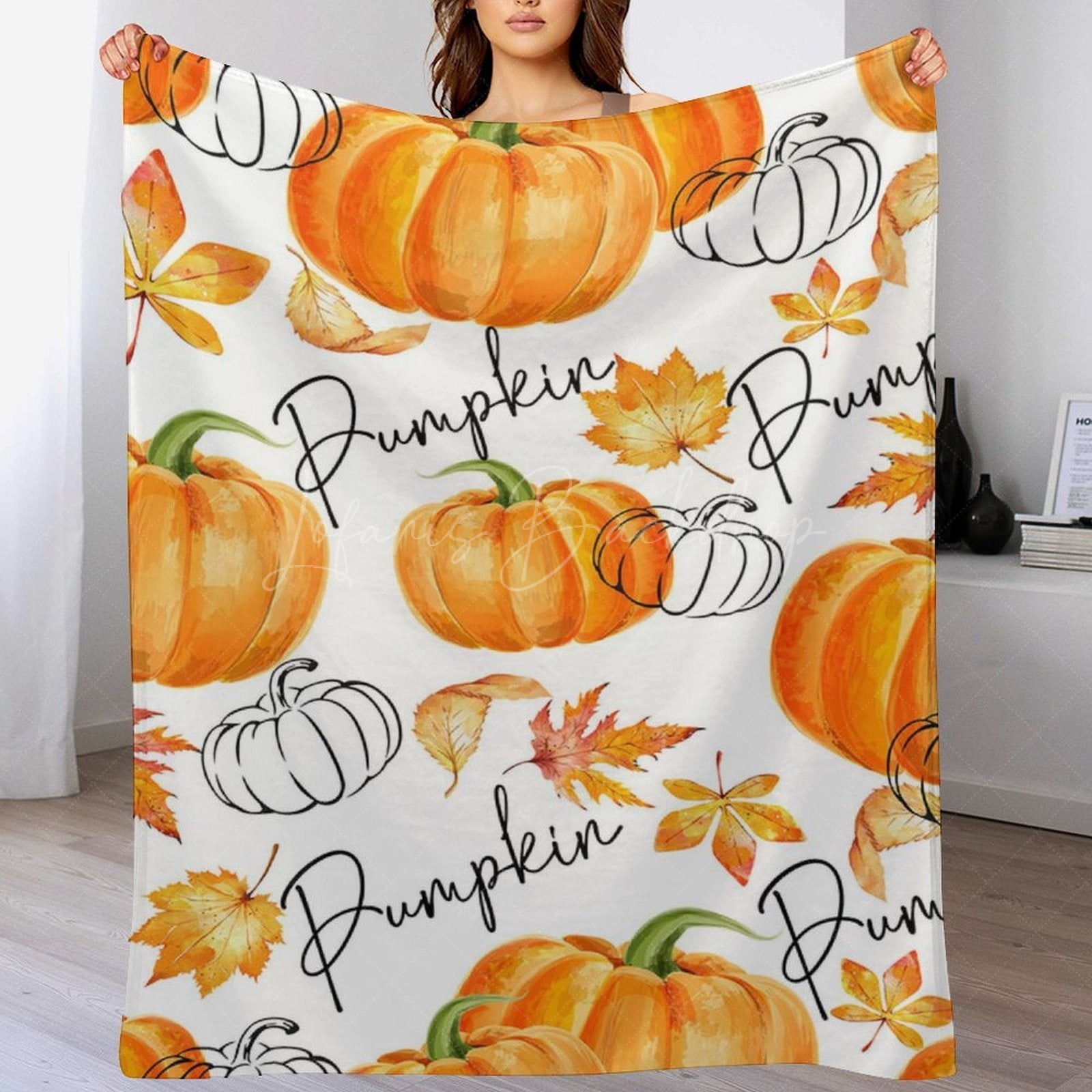 Lofaris Boho Autumn Pumpkin Custom Name Soft Warm Blanket