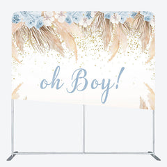 Lofaris Boho Beige Feather Floral Baby Shower Square Backdrop