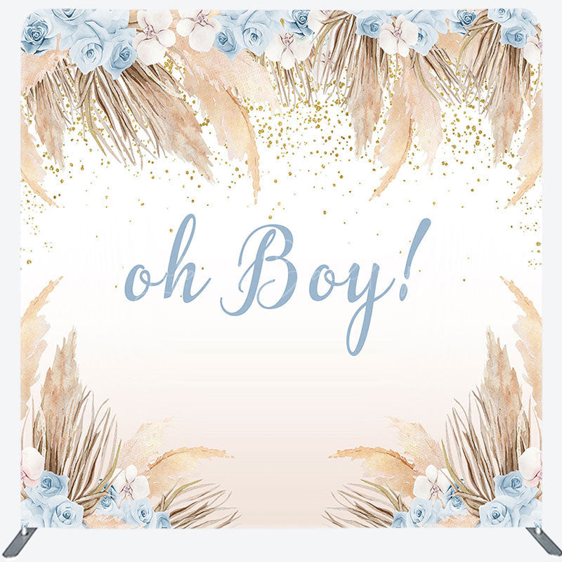 Lofaris Boho Beige Feather Floral Baby Shower Square Backdrop