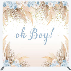 Lofaris Boho Beige Feather Floral Baby Shower Square Backdrop