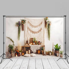 Lofaris Boho Beige White Reed Wedding Room Set Backdrop