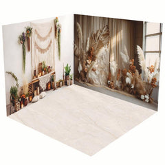 Lofaris Boho Beige White Reed Wedding Room Set Backdrop