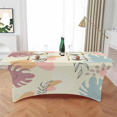 Lofaris Boho Botanical Leaves Color Block Fitted Stretch Table Cover