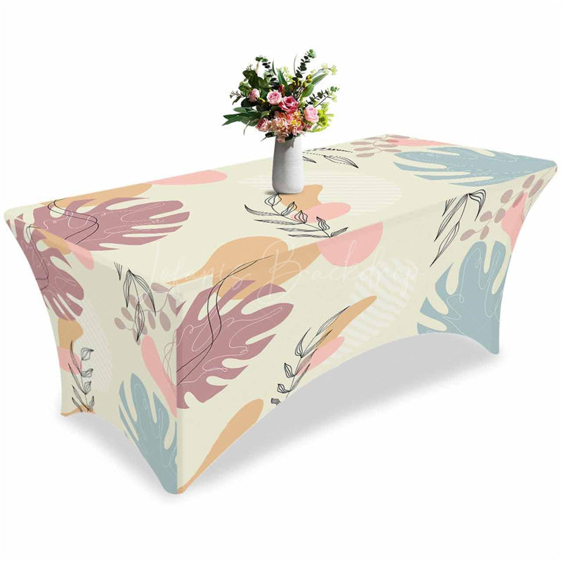 Lofaris Boho Botanical Leaves Color Block Fitted Stretch Table Cover