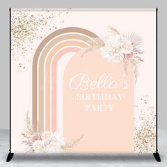 Lofaris Boho Rainbow Arch Floral Custom Name Birthday Backdrop