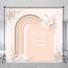 Lofaris Boho Rainbow Arch Floral Custom Name Birthday Backdrop