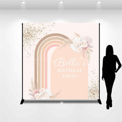 Lofaris Boho Rainbow Arch Floral Custom Name Birthday Backdrop