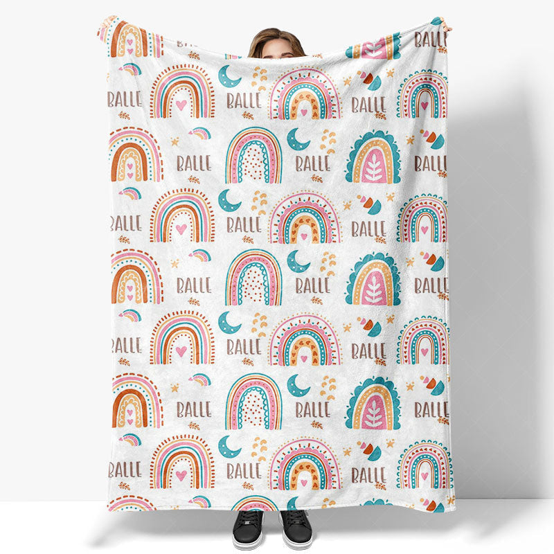 Lofaris Boho Rainbow Cutsom Name Blanket for Girl