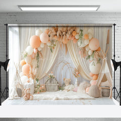 Lofaris Boho Tent Hay Balloons Arch Bear Cake Smash Backdrop