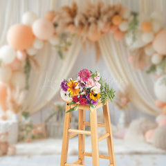 Lofaris Boho Tent Hay Balloons Arch Bear Cake Smash Backdrop