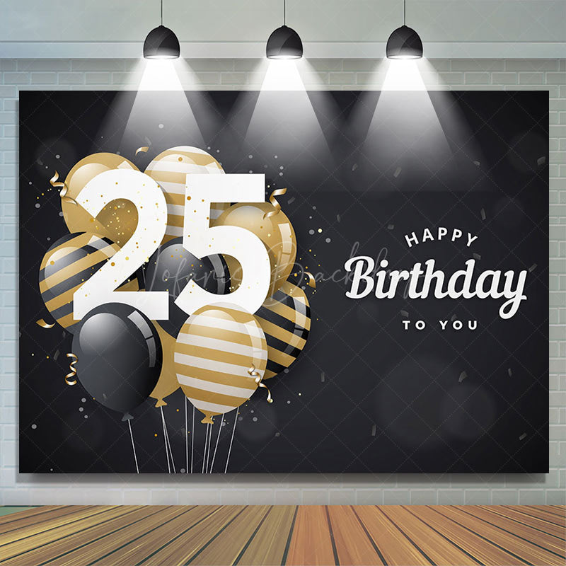 Lofaris Bokeh Balloons Black Happy 25th Birthday Backdrop