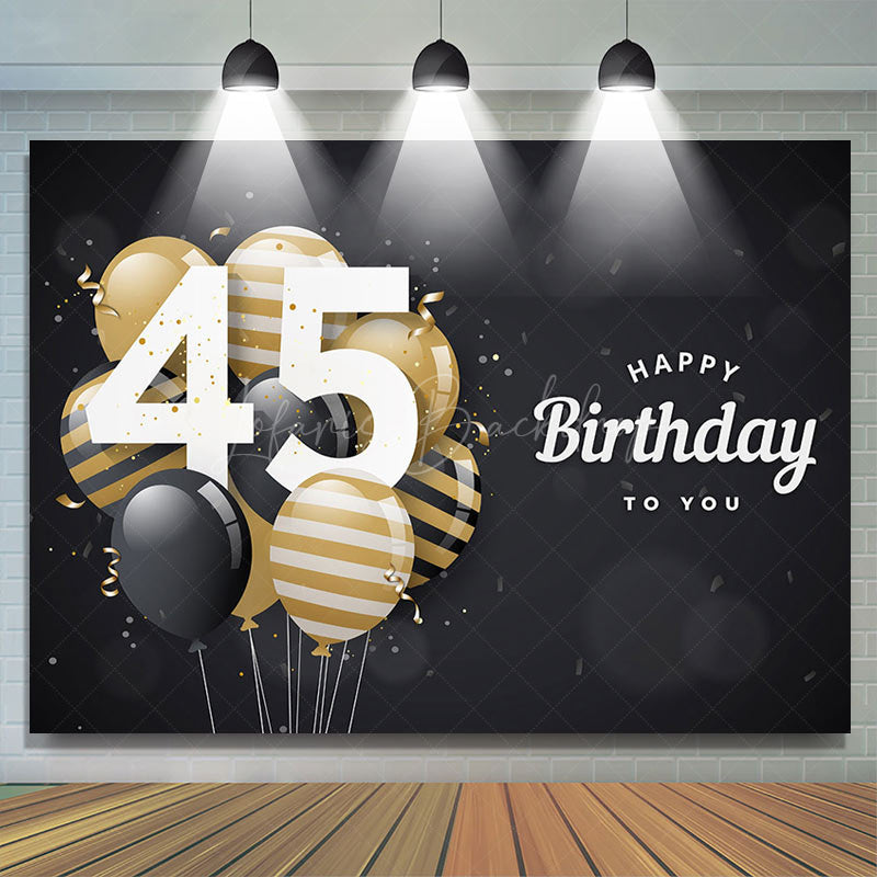 Lofaris Bokeh Balloons Black Happy 45th Birthday Backdrop