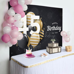 Lofaris Bokeh Balloons Black Happy 45th Birthday Backdrop