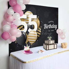 Lofaris Bokeh Balloons Black Happy 55th Birthday Backdrop