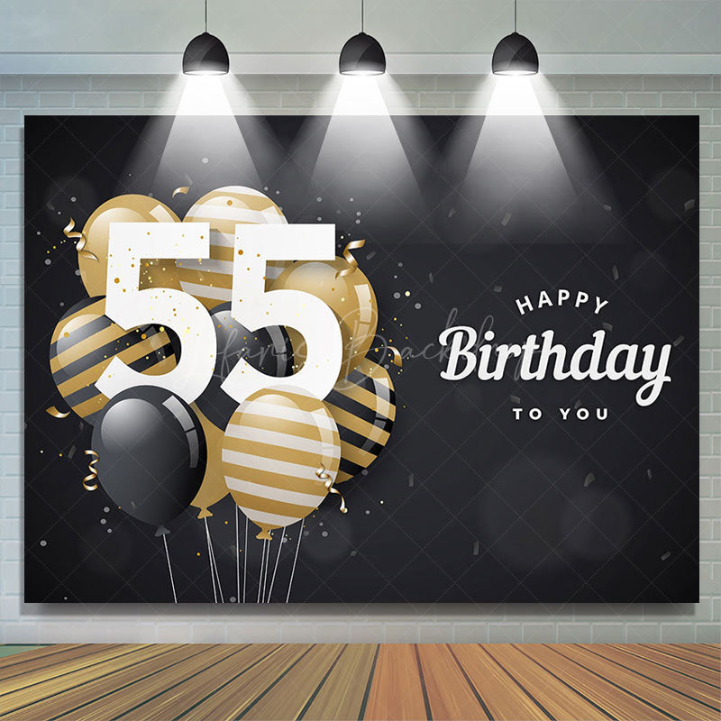 Lofaris Bokeh Balloons Black Happy 55th Birthday Backdrop