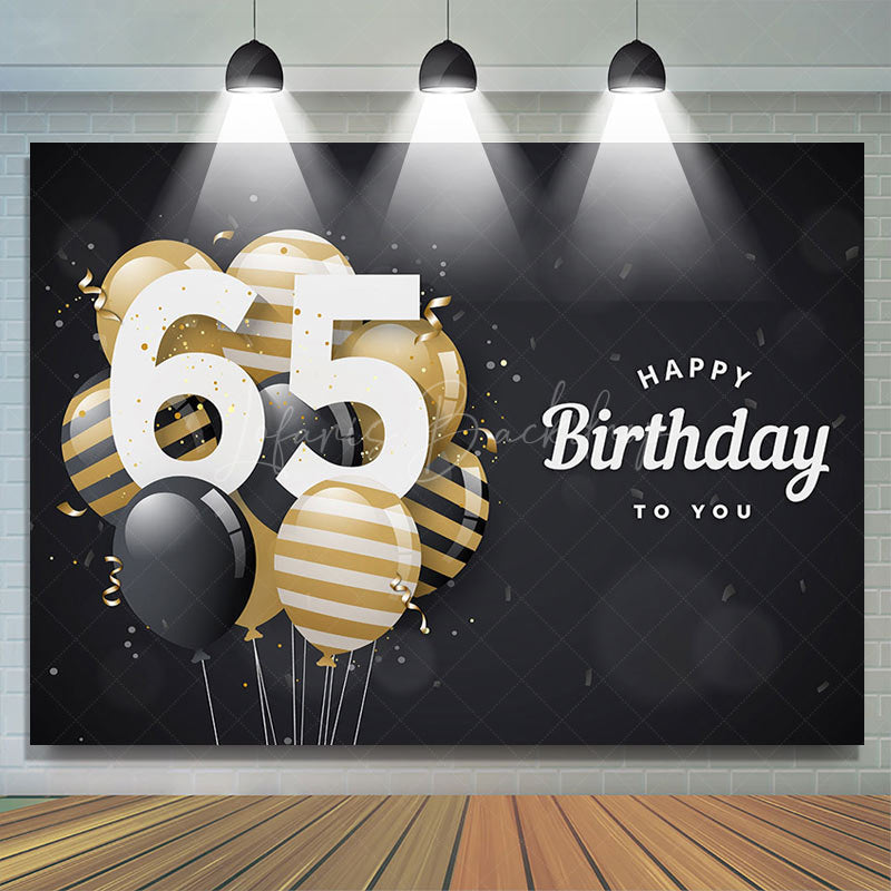 Lofaris Bokeh Balloons Black Happy 65th Birthday Backdrop