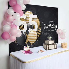 Lofaris Bokeh Balloons Black Happy 65th Birthday Backdrop