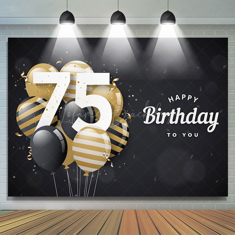 Lofaris Bokeh Balloons Black Happy 75th Birthday Backdrop