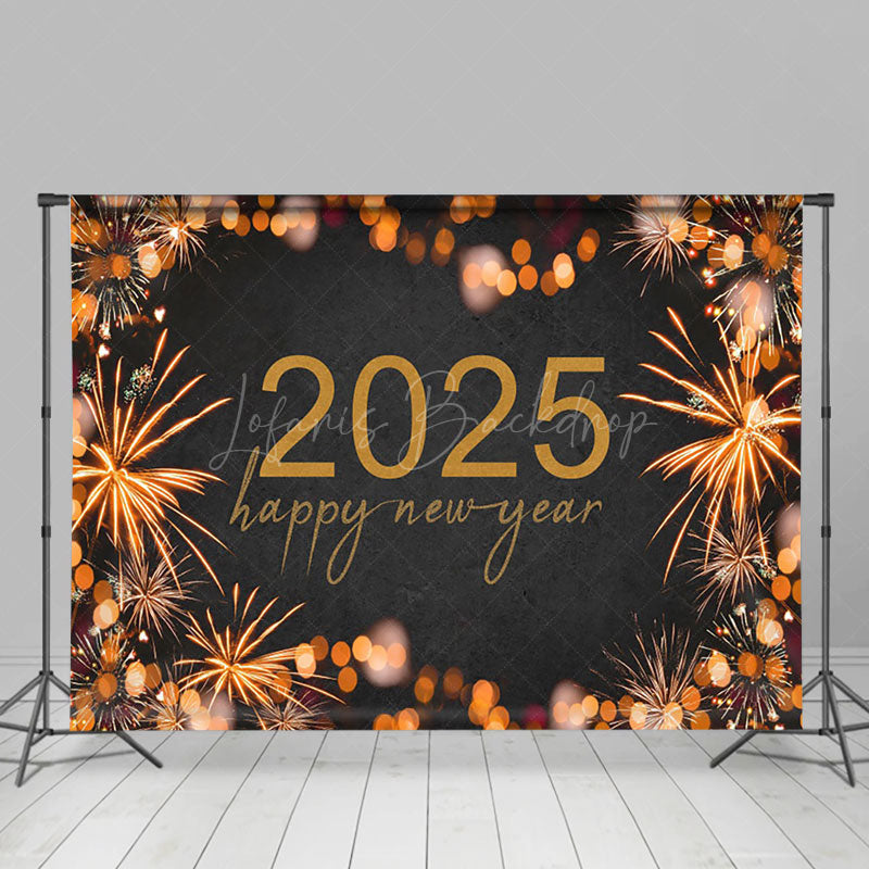 Lofaris Bokeh Bloom Sparke Black 2025 Happy New Year Backdrop